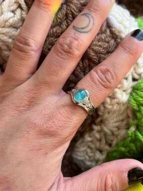 Silver Ring with Blue Crystal Gemstone